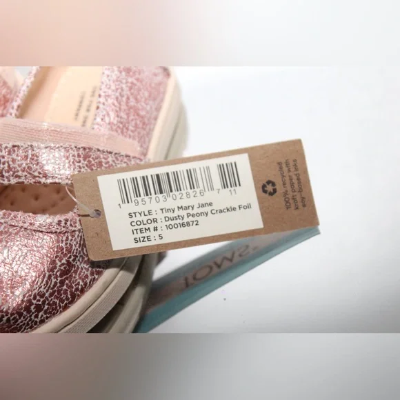 TOMS Crackle Foil Toddler Girls Mary Jane’s Shoes Brand New Size 5 Dusty Peony - Picture 3 of 10